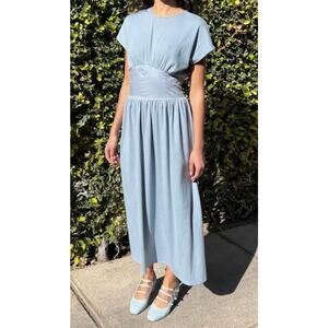 NWT Lisa Says Gah Ava Pleated Structured Waist Dress Blue Medium